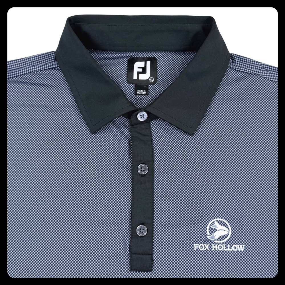 FootJoy FJ "Fox‎ Hollow" Polo Shirt Men XL Black Blue Check Performance Golf
